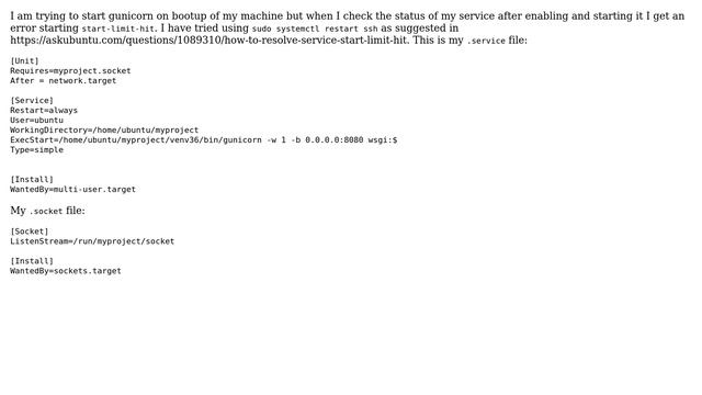 How to fix `start-limit-hit` trying to start gunicorn on ubuntu 18? смотреть онлайн