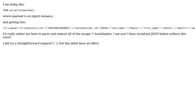 Salesforce: JSON.serialise give output with escape charater смотреть онлайн