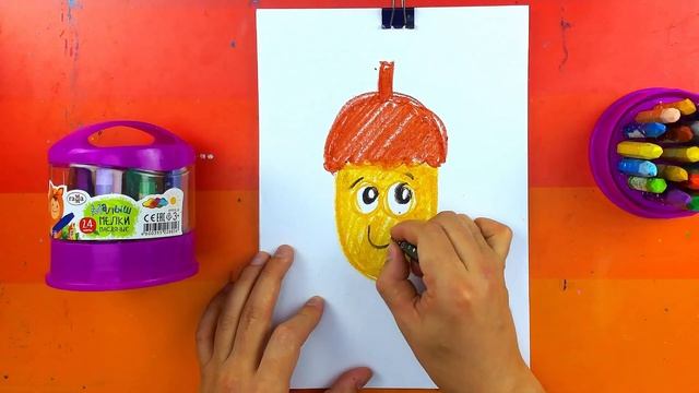 Как нарисовать ЖЕЛУДЬ - уроки рисования для детей смотреть онлайн
