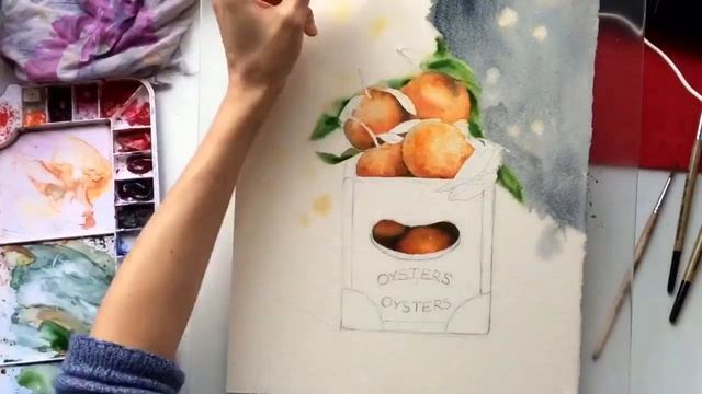 Рисуем мандарины акварелью. смотреть онлайн