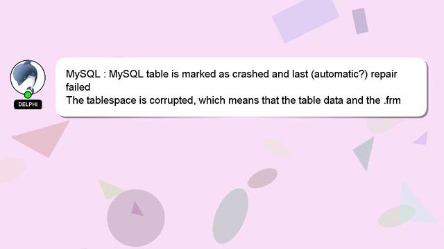 MySQL : MySQL table is marked as crashed and last (automatic?) repair failed смотреть онлайн