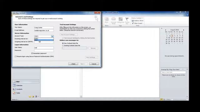 Setting Up IMAP POP3 Mailbox In Outlook