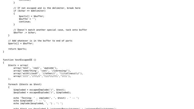Code Review: Escaped Explode/implode Function