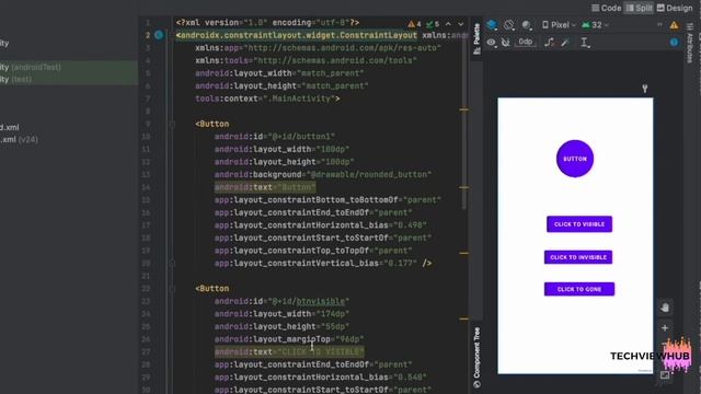 Button visibility to Visible,Invisible and Gone | TechViewHub | Android Studio смотреть онлайн