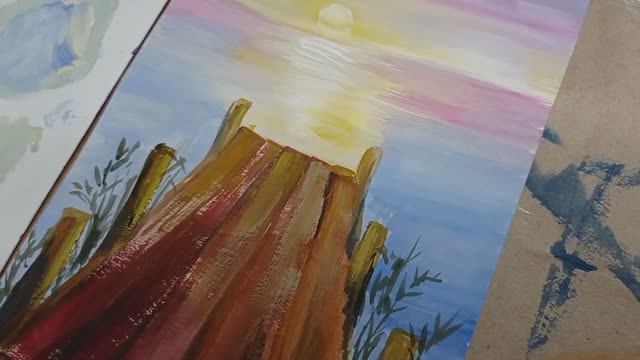 Мостик | Простой пейзаж гуашью смотреть онлайн