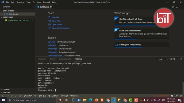 API NodeJs y SQL Azure - Paso 3 creando projecto NodeJS y repositorio github en Visual Studio Code смотреть онлайн