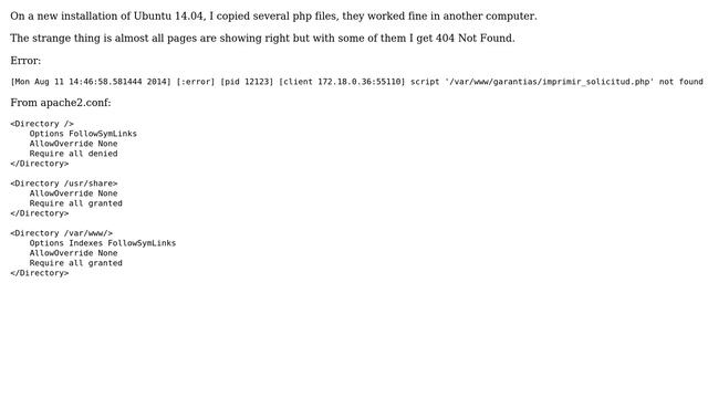 Ubuntu: Script not found or unable to stat, one page and not others, same permissions смотреть онлайн