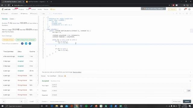 Add Two Numbers (Leetcode Problem 2) Solution Explained - Java смотреть онлайн