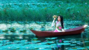 Маленькая Лодка В Прекрасном Райском Месте/Без Авторских Прав/Бесплатное Использование/Анимация/