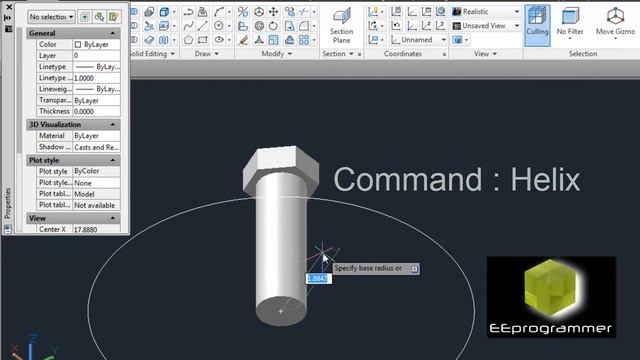 AutoCAD 3D Tutorial - Modeling a Screw (Bolt) смотреть онлайн