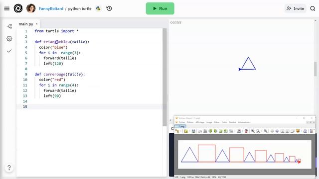 triangles carrés décroissants avec replit python turtle смотреть онлайн