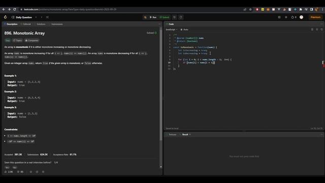 Решаем Leetcode - 896. Monotonic Array смотреть онлайн
