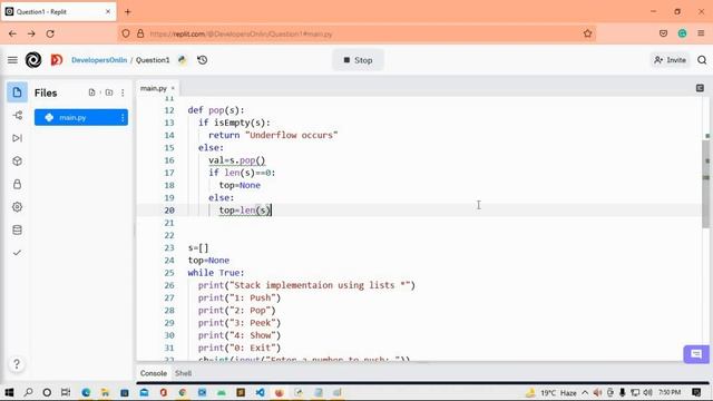 Q1. Write a Python program to implement a stack using list | CBSE Class 12 python | DevelopersOnlin смотреть онлайн