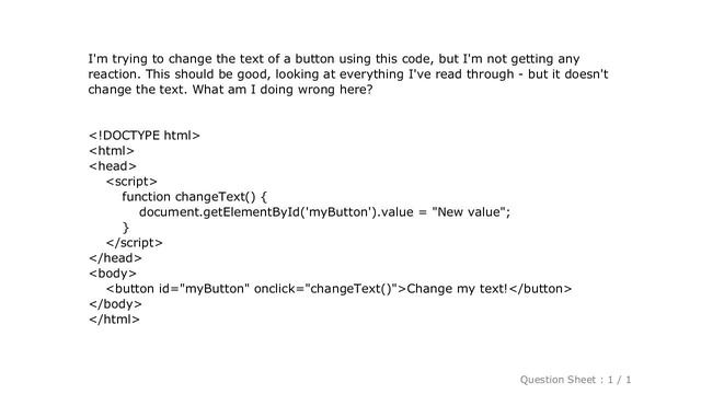 HTML : Can't change button text in HTML and JavaScript смотреть онлайн