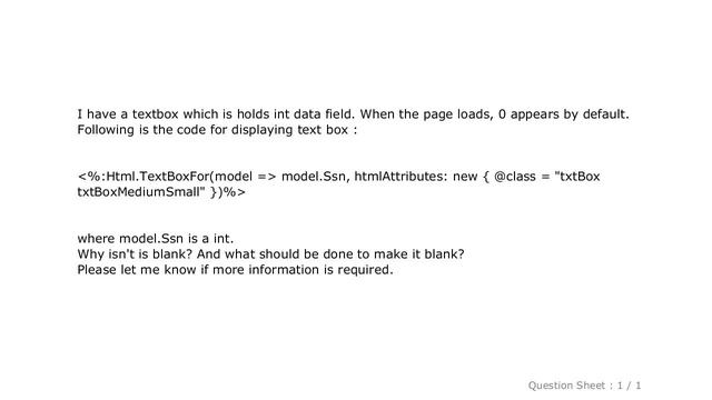 HTML : HTML Textbox showing default value as 0 for int data field смотреть онлайн