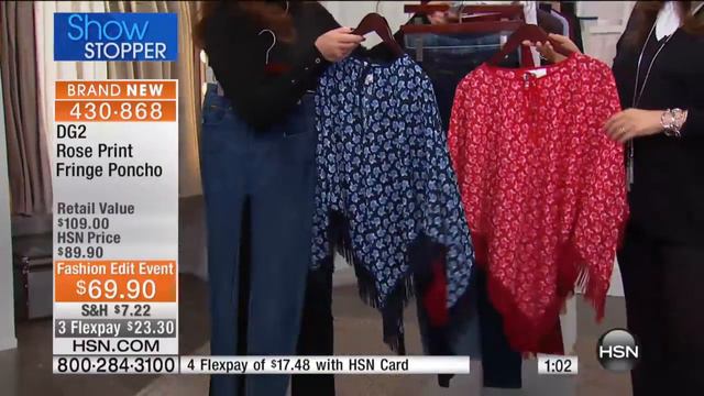 DG2 by Diane Gilman Rose Print Fringe Poncho смотреть онлайн