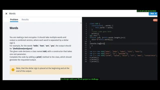 JavaScript soloLearn Words project or Words Challenge смотреть онлайн
