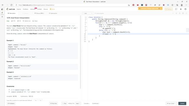 LeetCode 1678 | Goal Parser Interpretation | Iteration | Java смотреть онлайн