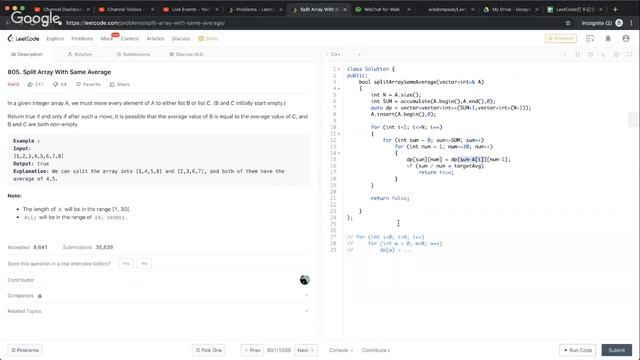 【每日一题】805 Split Array With Same Average, 05/08/2019 смотреть онлайн