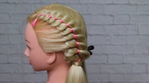 Две четырехпрядные косы c лентой. Мастер-класс