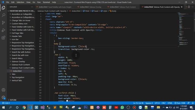 Sidenav Push Content with Opacity | video playlist mini project of frontend HTML CSS JavaScript(5 смотреть онлайн