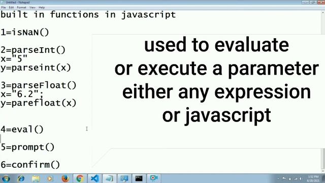 parseint(),parsefloat(),eval() functions in javascript with examples смотреть онлайн