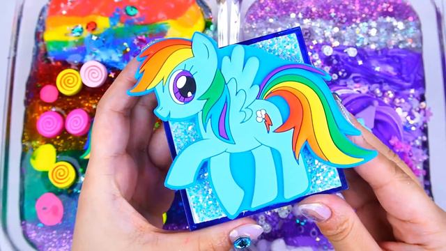 Little Pony Rainbow-Dash Vs Kuromi Slime Mixing Random Things Into Slime #ASMR #slimevideos #쿠로미슬라임