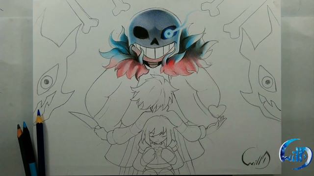 Drawing - Sans Boss Vs Chara/Frisk ( UNDERTALE )