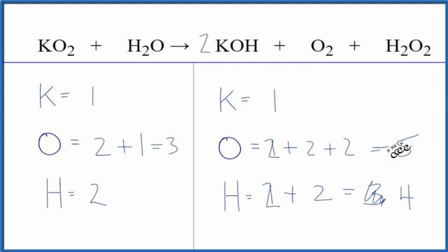 How to Balance KO2 + H2O = KOH + O2 + H2O2 смотреть онлайн