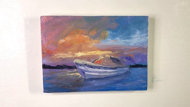 Как нарисовать лодку, облака и море. Картина маслом. Мастихин. Пейзаж. смотреть онлайн