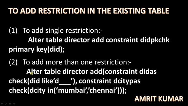 #21 ALTER COMMAND - TO ADD RESTRICTION IN THE EXISTING COLUMN BY MR. AMRIT KUMAR смотреть онлайн