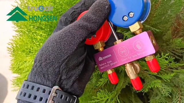 แมนิโฟลด์เกจ Hongsen HS-M02 New  Manifold Gauge  BallValve เกจใช้วัดน้ำยา R22-R32-R410A