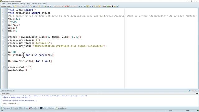 PYTHON 2/3 - Graphe d'un signal sinusoïdal - f(t) = a.sin(ωt+φ) - Physique-Chimie - 1e BAC смотреть онлайн