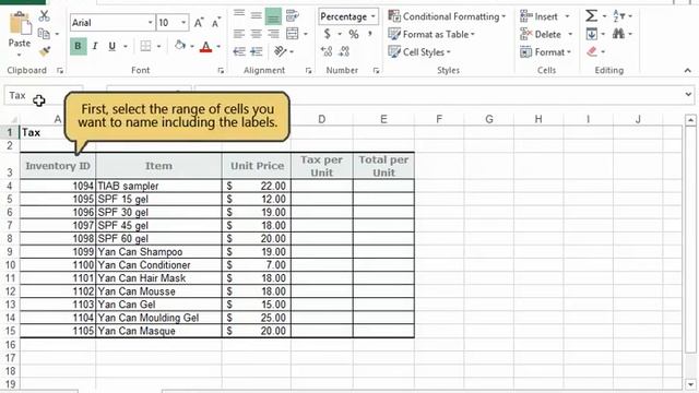 Naming Ranges of Cells in Microsoft Excel 2013 (Lesson 3.9) смотреть онлайн
