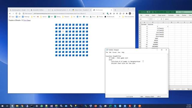Learn Python Programming MineSweeperPart1 Recursion смотреть онлайн
