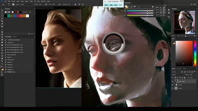 Digital painting process - Portrait in realtime (Photoshop) смотреть онлайн