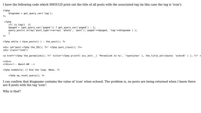 Wordpress: Tag template not returning posts смотреть онлайн