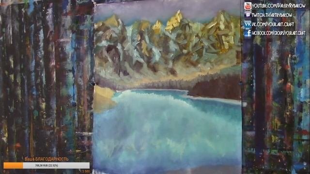 ? Как нарисовать маслом на холсте картину "Бирюзовое зимнее озеро в горах". Урок живописи маслом смотреть онлайн