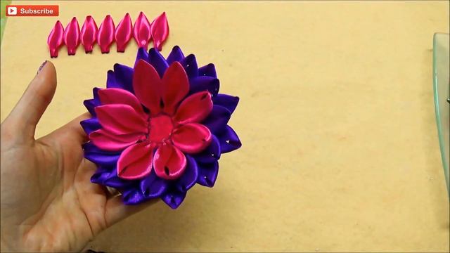 DIY kanzashi flower, Lotus kanzashi flower tutorial смотреть онлайн