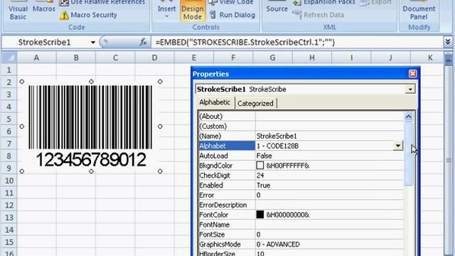 Making Barcode in Excel 2007 with StrokeScribe ActiveX смотреть онлайн