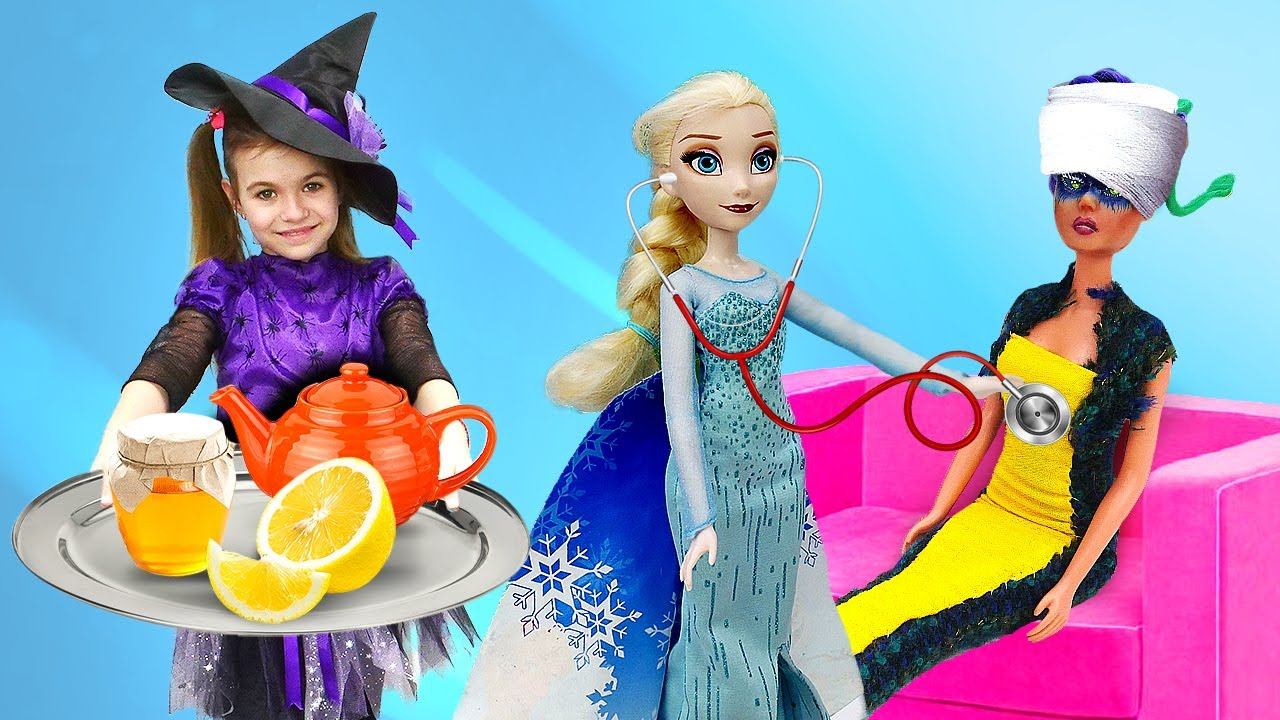 Ведьмочка Юлли и Эльза Холодное сердце лечат Медузу от простуды. Видео для девочек про волшебниц смотреть онлайн