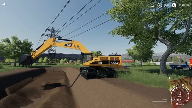 Farming Simulator 19 - CATERPILLAR 390F Excavator Digs A Large Trench