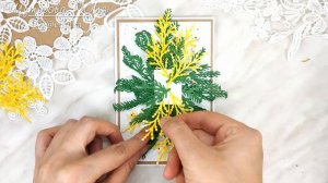 Открытка к 8 Марта с имитацией веточек мимозы из бумаги / открытка своими руками /DIY открытка