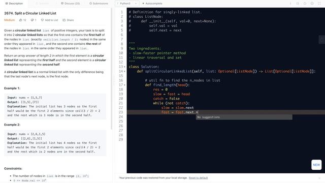 leetcode 2674. Split a Circular Linked List - fast-slow pointer method and traversal algorithm смотреть онлайн