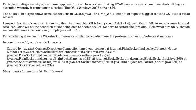 How diagnose why Java app fails to open a socket (after running successfully for a while)? смотреть онлайн