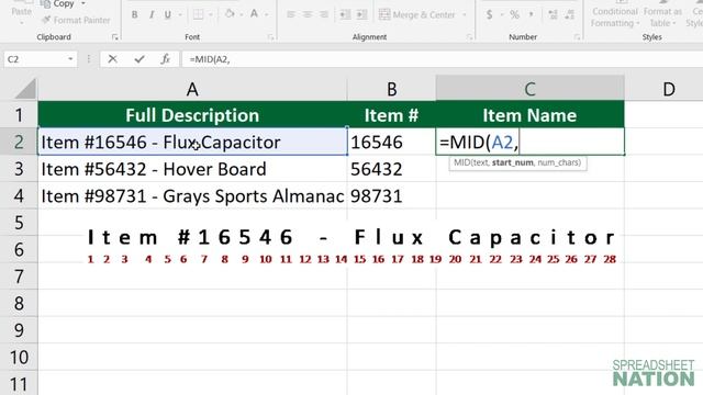 Excel/Google Sheets MID Function смотреть онлайн
