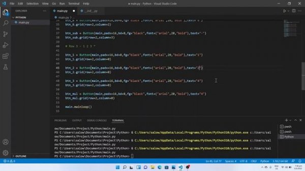 Python Calculator with GUI using Tkinter in Visual Studio Code