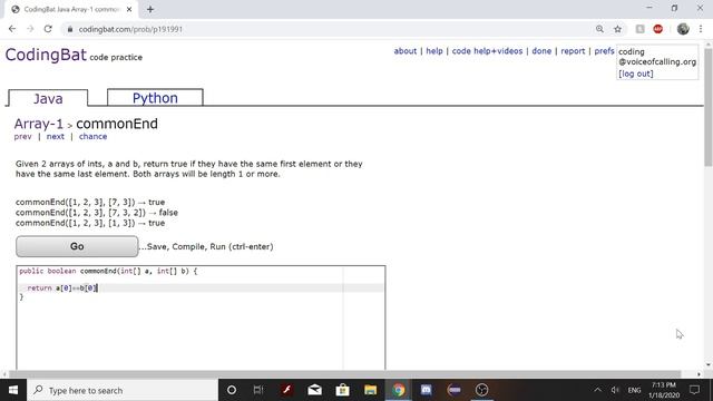 Array-1 (commonEnd) Java Tutorial || Codingbat.com смотреть онлайн