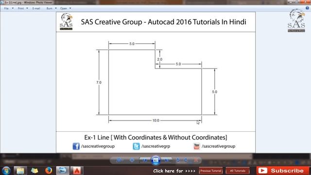 Autocad 2016 - Tutorial for Beginners : 9. How to Draw Line with [ Ex. 1-4, Angle & Coordinates] смотреть онлайн