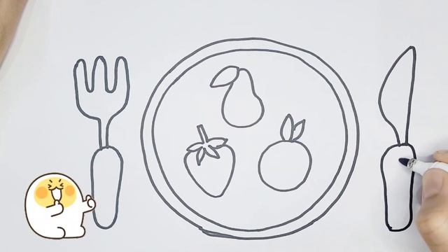 Fruits plate drawing and coloring | mevali plastinka chizish | easy drawing for kids смотреть онлайн